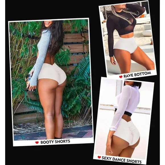 Women's White Booty Shorts-high Waist V Back Yoga Imported Shorts Spandex Bottom